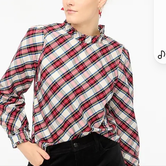 J. Crew Poplin Ruffleneck Top #BM029 Plaid Preppy Blouse NEW Summer Classic Chic - Picture 4 of 10